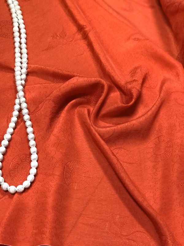 VẢI LỤA VÂN PHƯỢNG THỌ MÀU CAM CHÁY