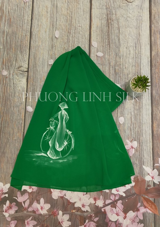 KHĂN CHIFFON VẼ NÀNG THƠ MÀU XANH KÉT