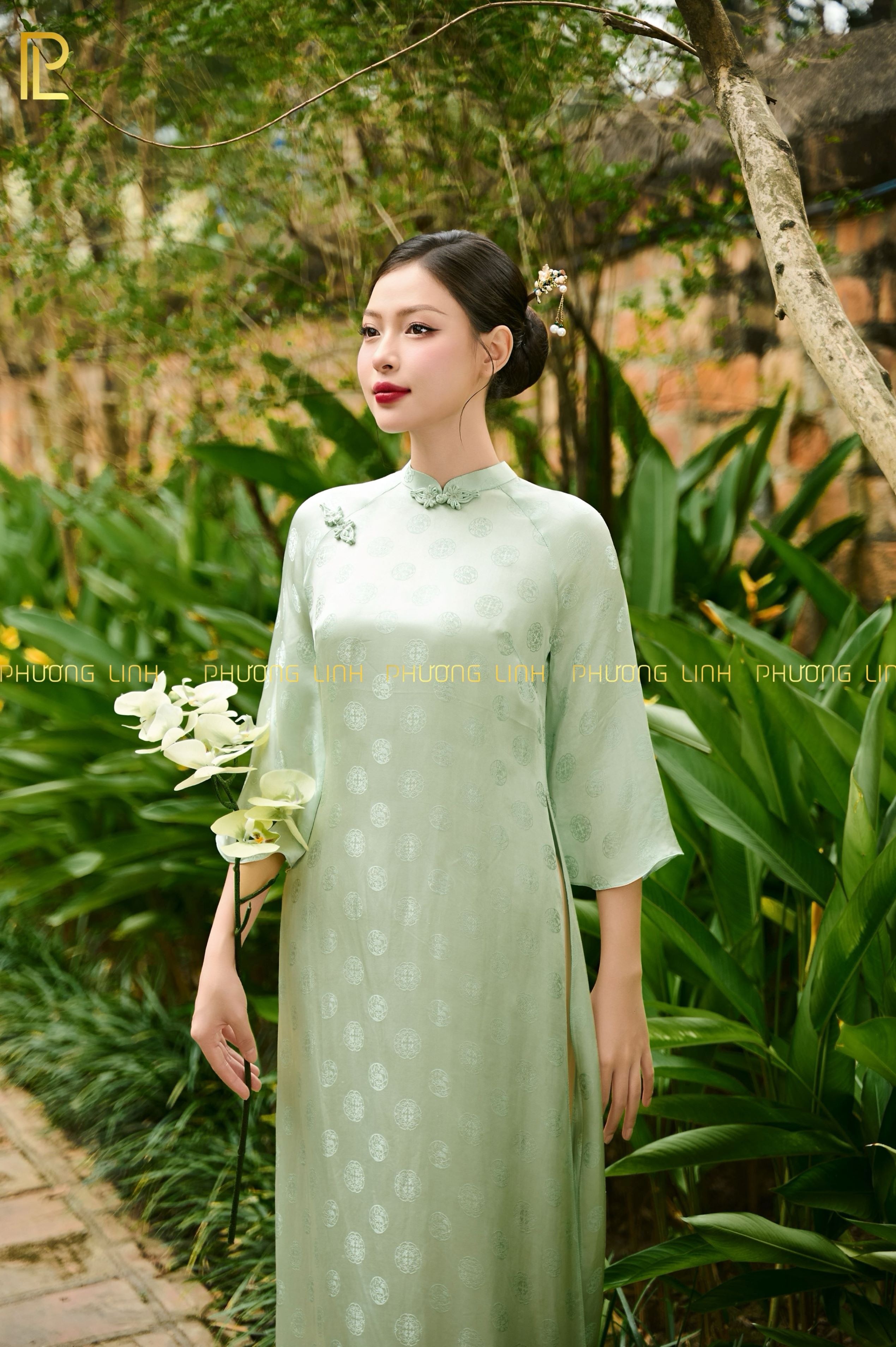 ÁO DÀI XƯA LỤA TƠ TẰM HÀ ĐÔNG LIÊN HOA - XANH MINT