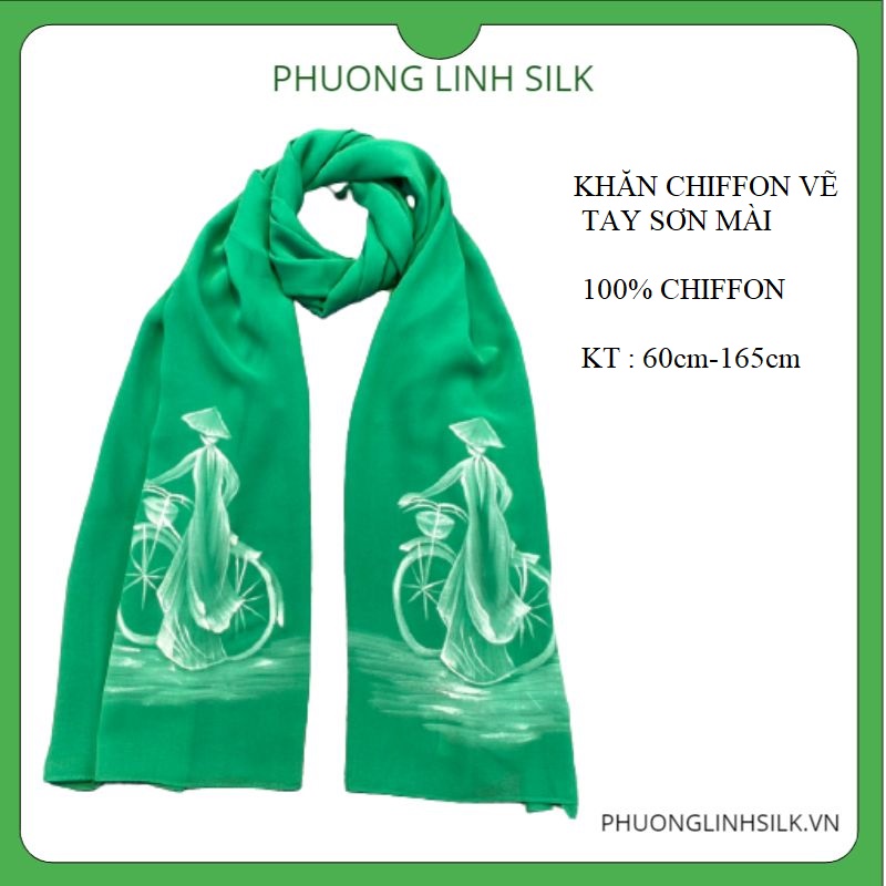 KHĂN CHIFFON VẼ NÀNG THƠ MÀU XANH KÉT
