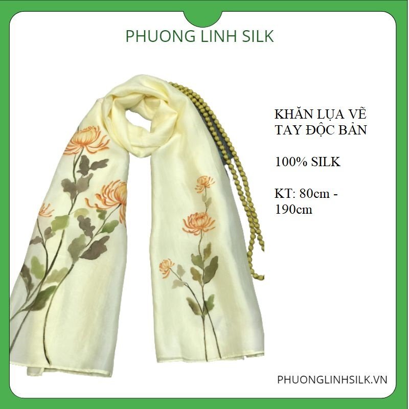 KHĂN LỤA VẼ ĐỘC BẢN HOA CÚC TRƯỜNG THỌ