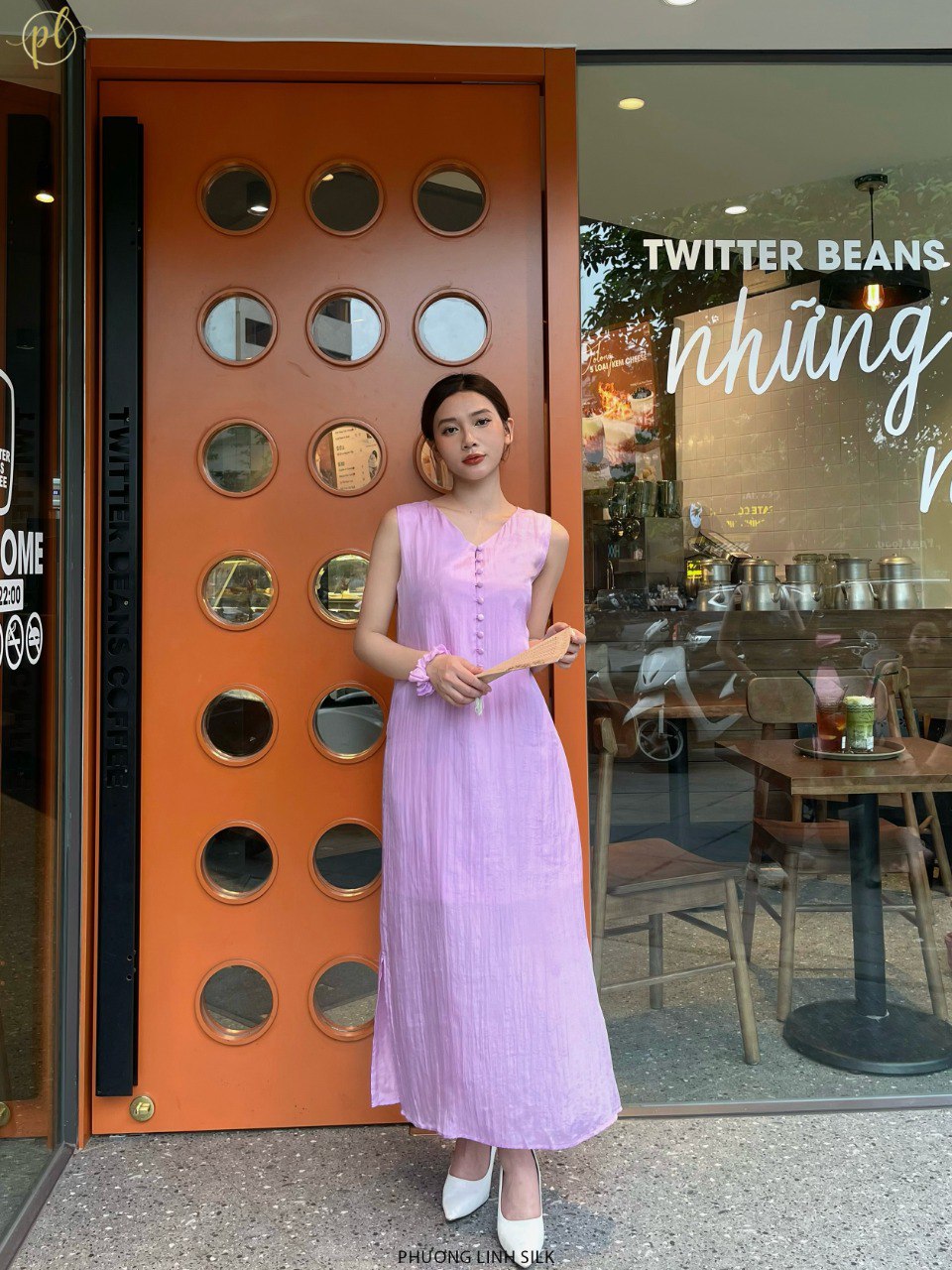 VÁY LỤA KHUY BỌC MÀU DÁNG DÀI 100% TƠ TẰM