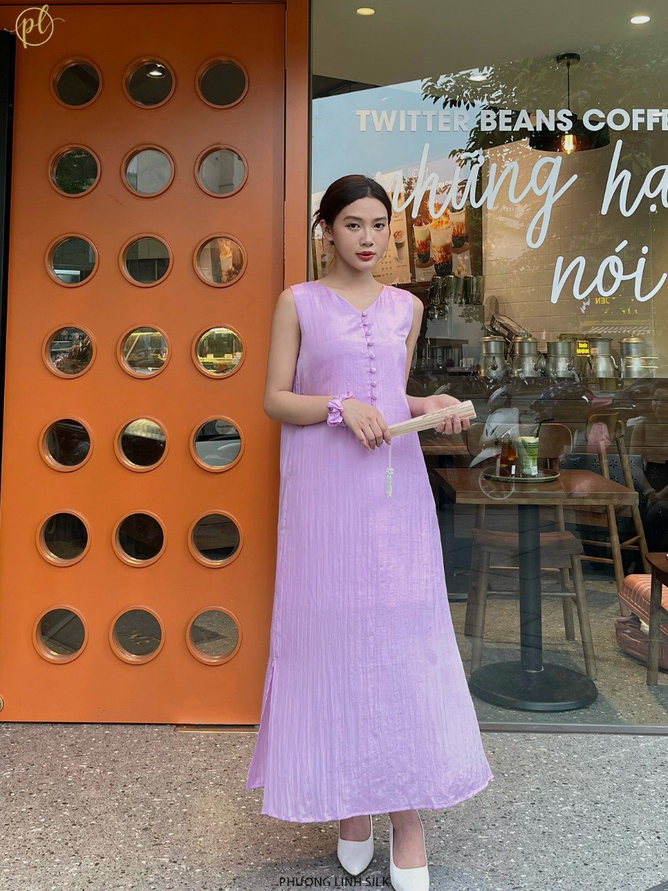 VÁY LỤA KHUY BỌC MÀU DÁNG DÀI 100% TƠ TẰM