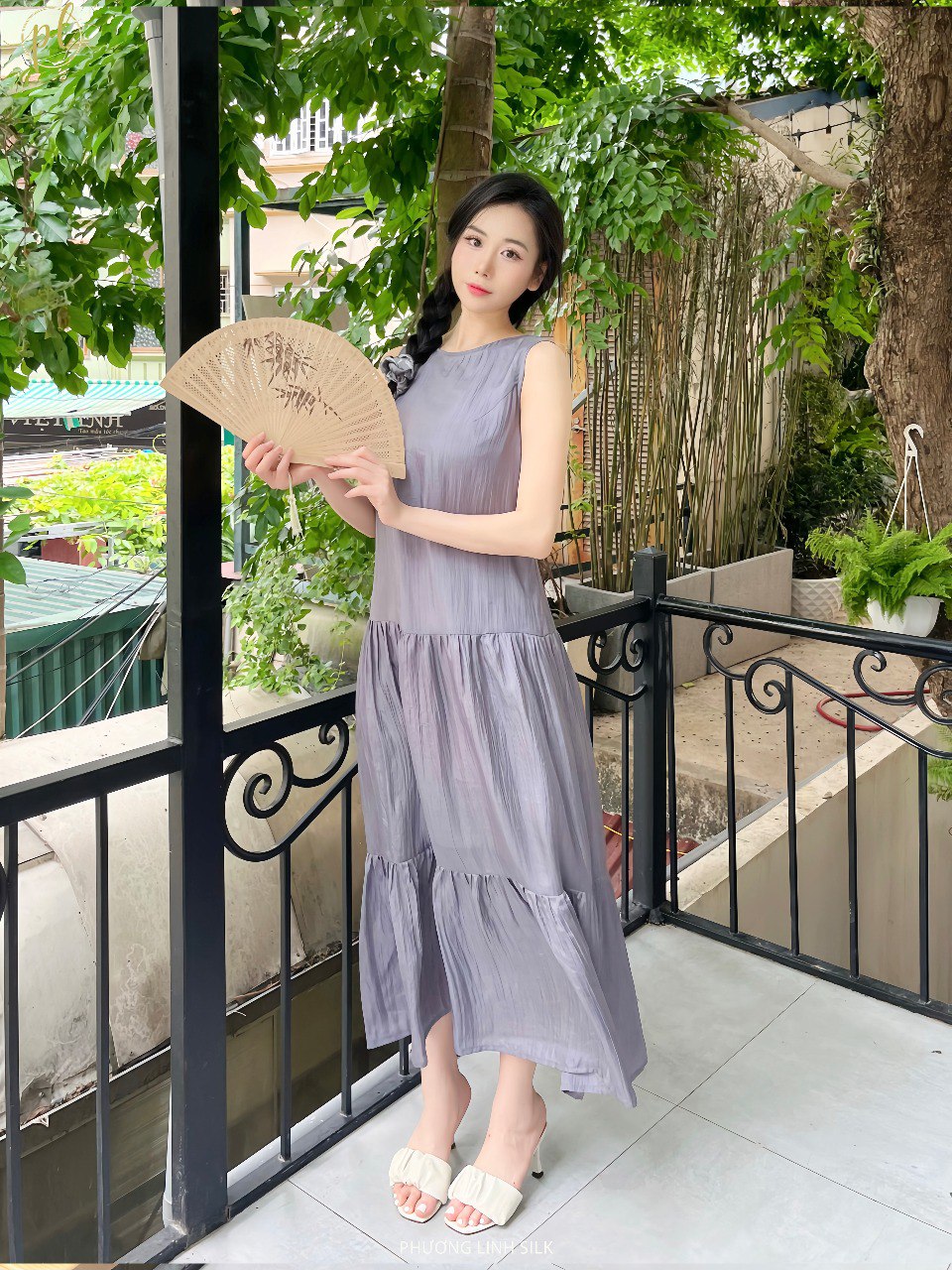 VÁY LỤA 3 TẦNG DÁNG DÀI 100% TƠ TẰM