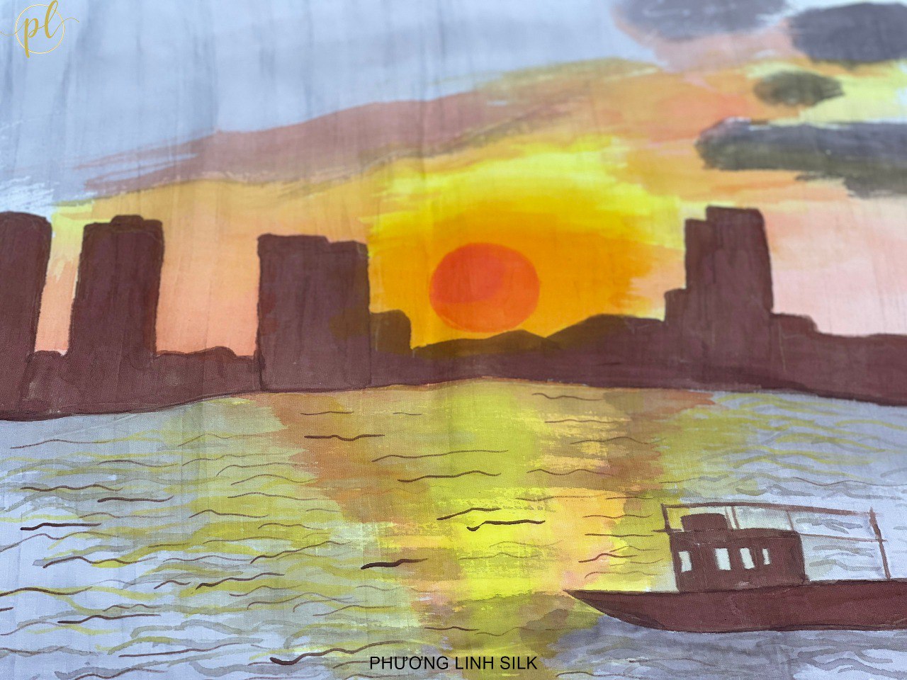 KHĂN LỤA VẼ MÀU NƯỚC NGHỆ THUẬT ĐỘC BẢN 100% TƠ TẰM PHONG CẢNH VIỆT NAM