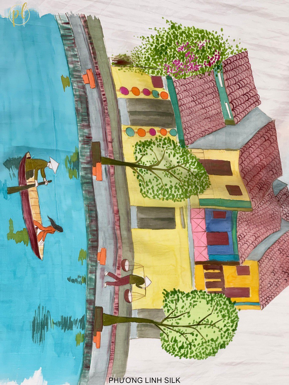 KHĂN LỤA VẼ MÀU NƯỚC NGHỆ THUẬT ĐỘC BẢN 100% TƠ TẰM PHONG CẢNH VIỆT NAM