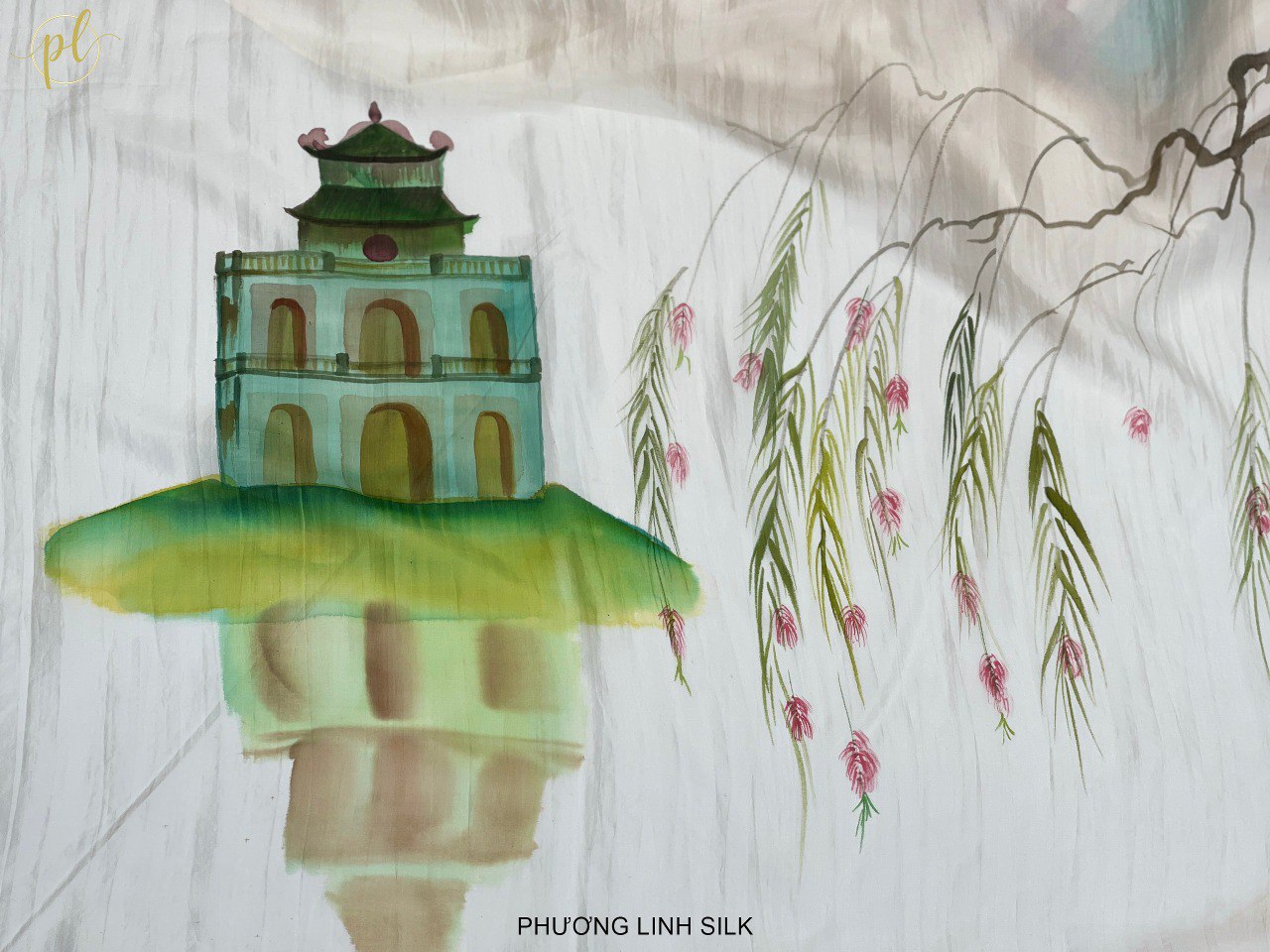 KHĂN LỤA VẼ MÀU NƯỚC NGHỆ THUẬT ĐỘC BẢN 100% TƠ TẰM PHONG CẢNH VIỆT NAM