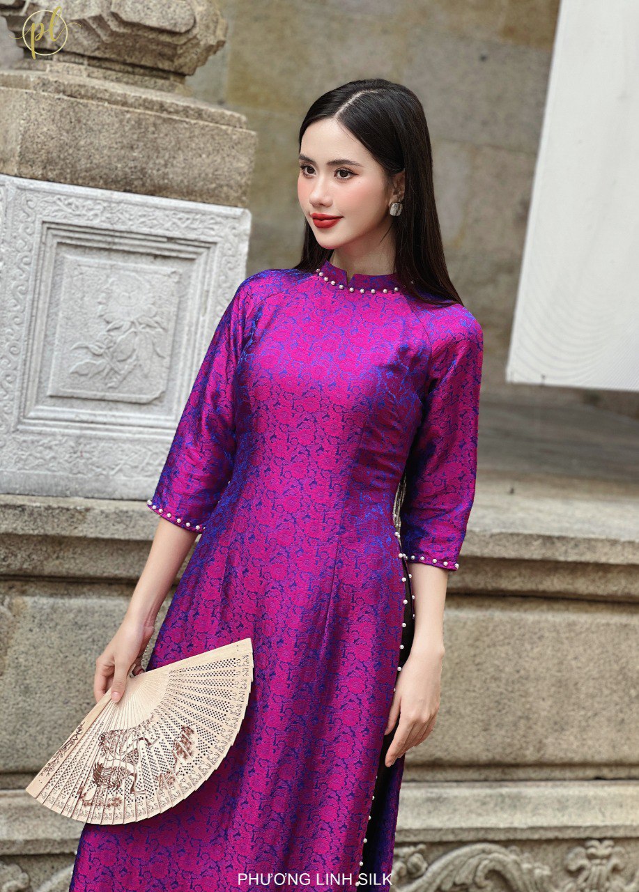 ÁO DÀI LỤA TRUYỀN THỐNG HỒNG THANH