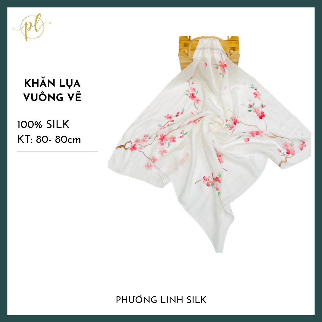 KHĂN LỤA VẼ TAY NGHỆ THUẬT KT 80cmx80cm