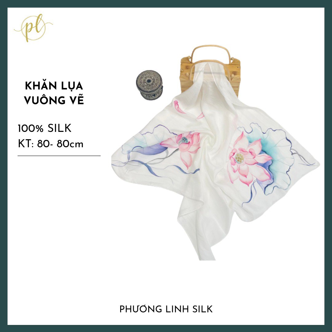 KHĂN LỤA VẼ TAY NGHỆ THUẬT KT 80cmx80cm