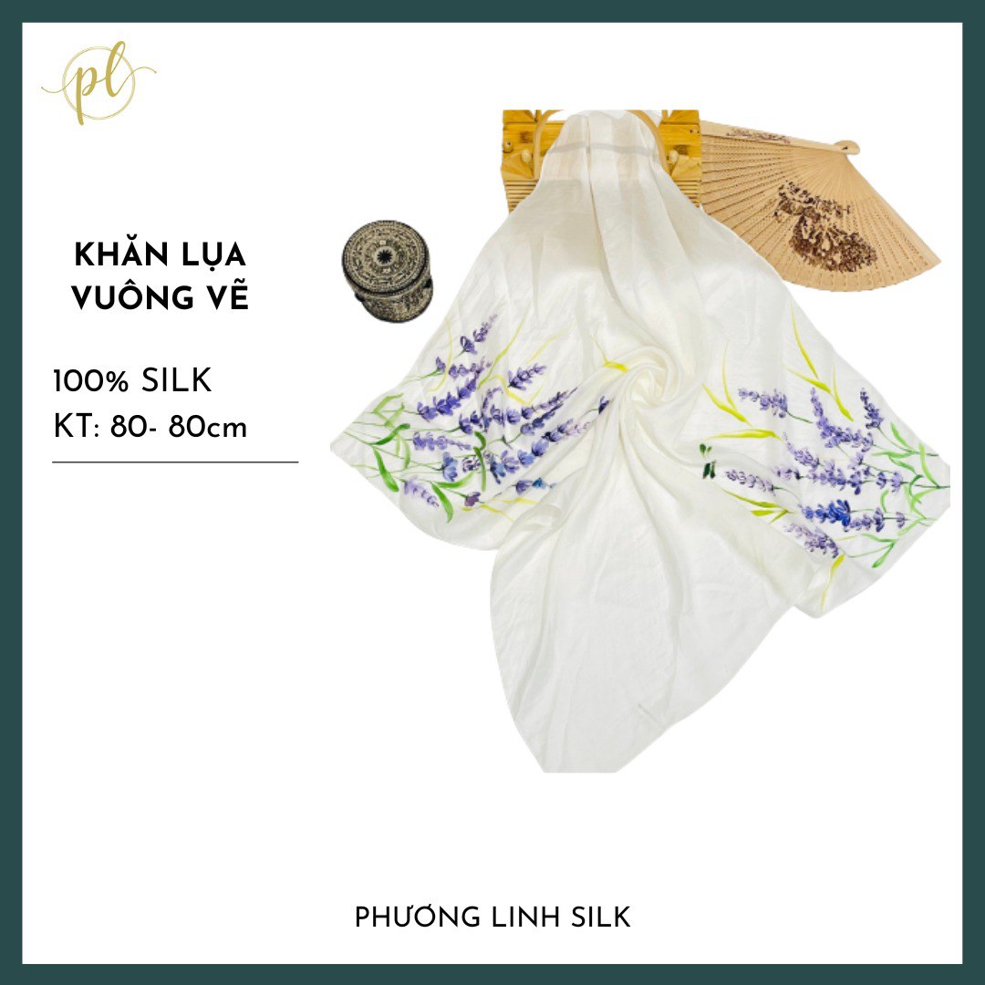 KHĂN LỤA VẼ TAY NGHỆ THUẬT KT 80cmx80cm