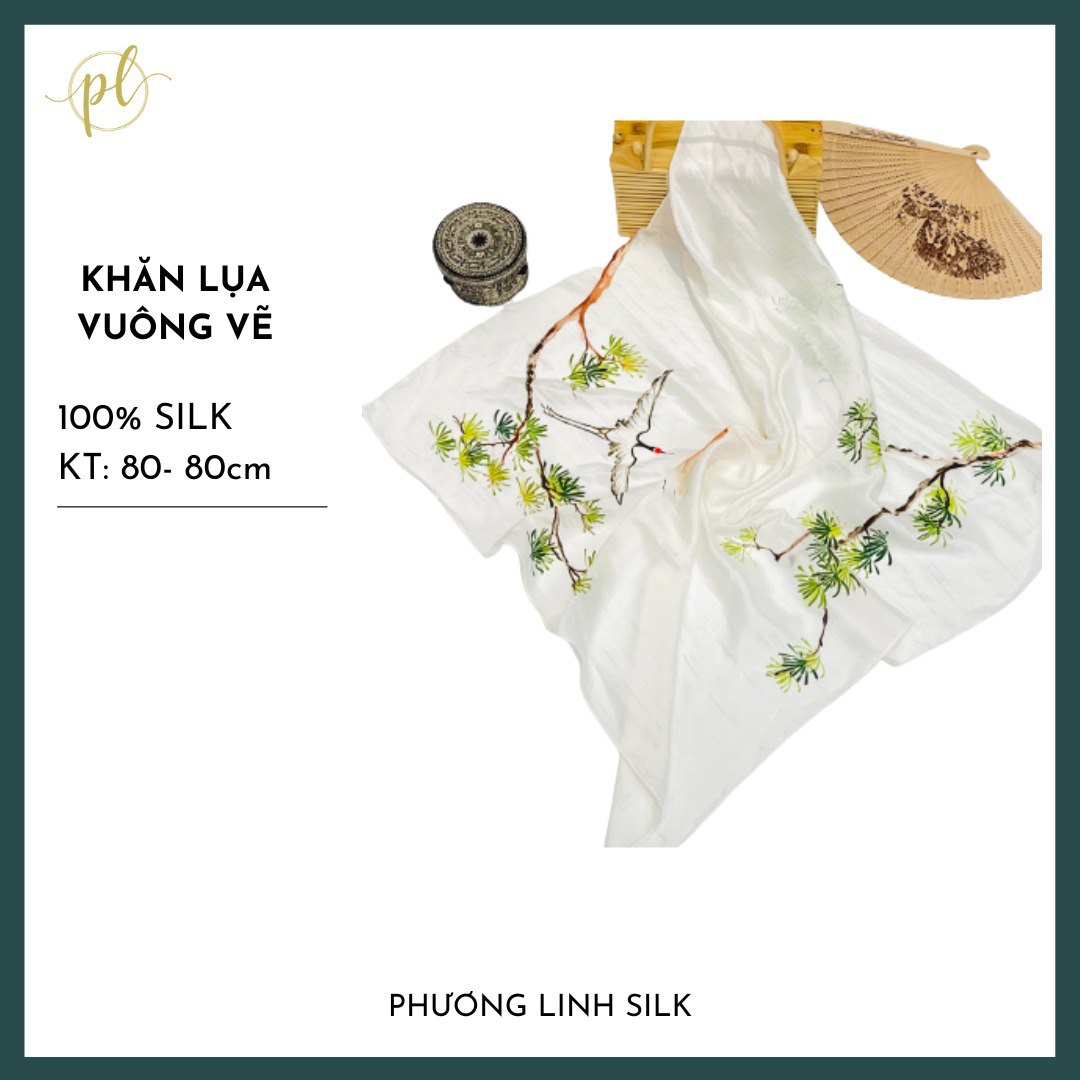 KHĂN LỤA VẼ TAY NGHỆ THUẬT KT 80cmx80cm