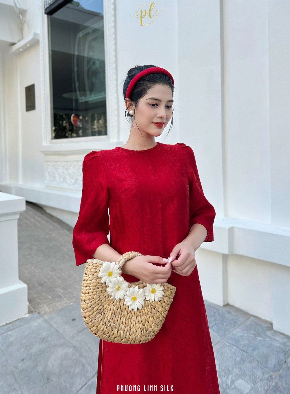 ÁO DÀI SUÔNG XƯA TAY BỒNG LỤA TƠ TẰM CẨN MAI