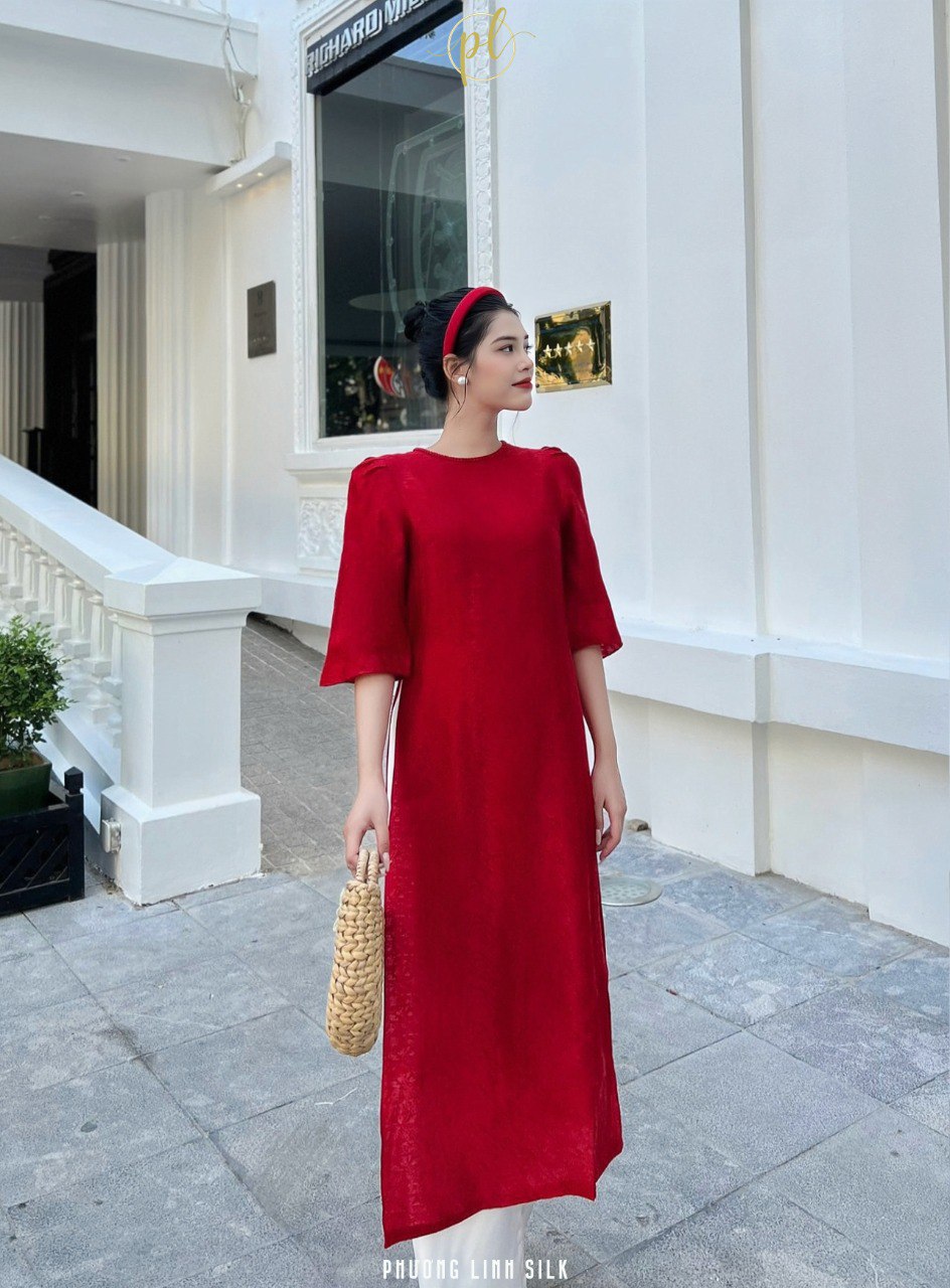 ÁO DÀI SUÔNG XƯA TAY BỒNG LỤA TƠ TẰM CẨN MAI