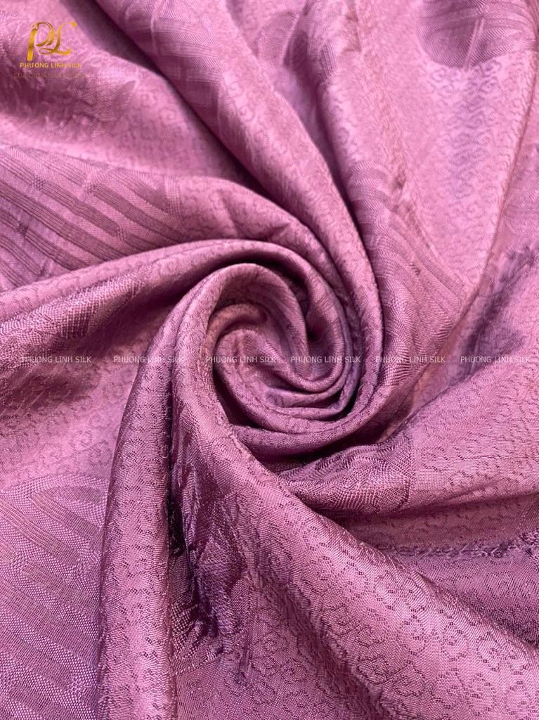 VẢI LỤA VÂN MÀU TÍM KHOAI MÔN RỒNG THỌ 100% TƠ TẰM