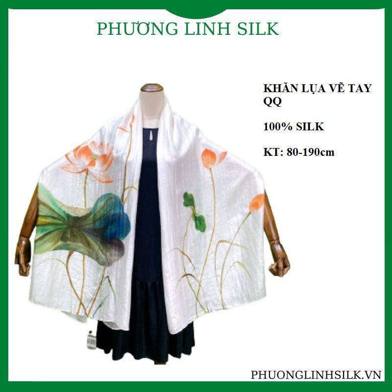 KHĂN LỤA VẼ MÀU NƯỚC NGHỆ THUẬT 100% TƠ TẰM HOA SEN QUỐC