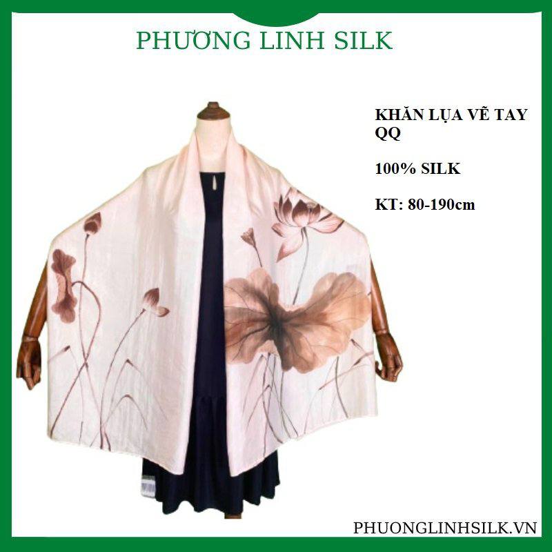 KHĂN LỤA VẼ MÀU NƯỚC NGHỆ THUẬT 100% TƠ TẰM HOA SEN QUỐC