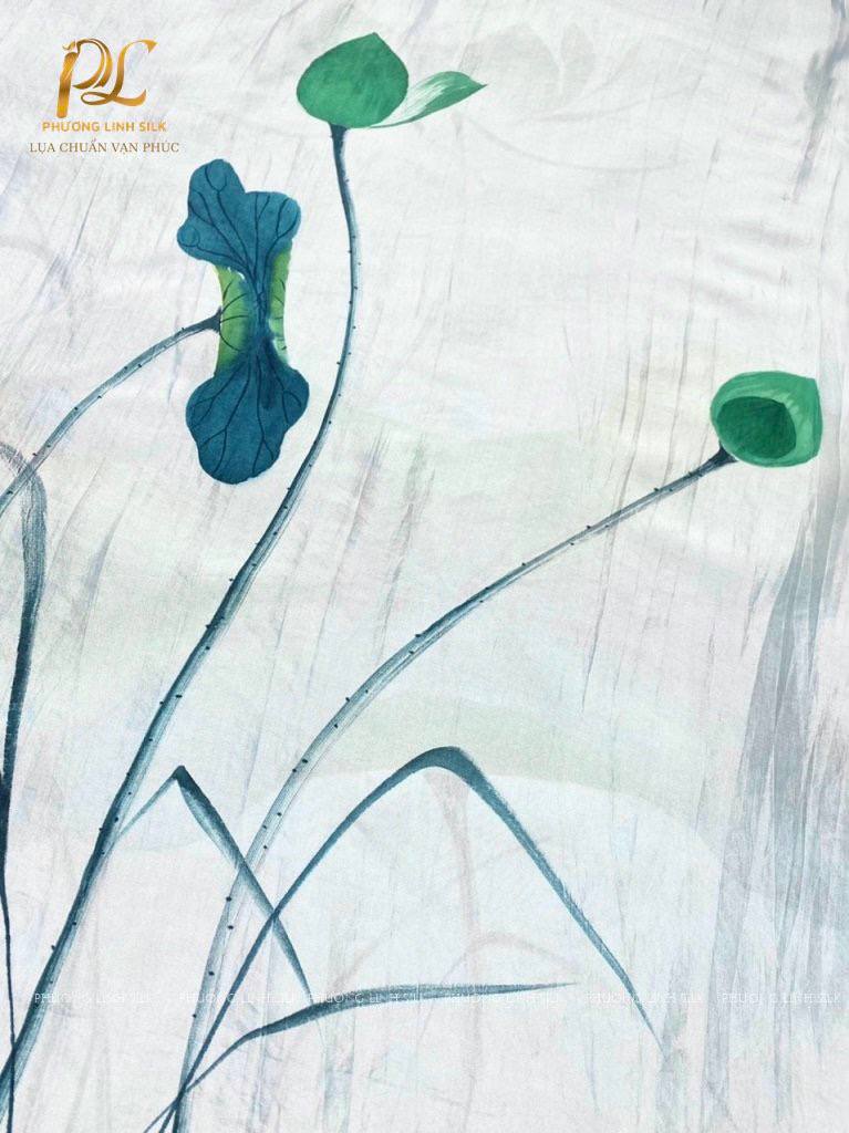 KHĂN LỤA VẼ MÀU NƯỚC NGHỆ THUẬT 100% TƠ TẰM HOA SEN QUỐC