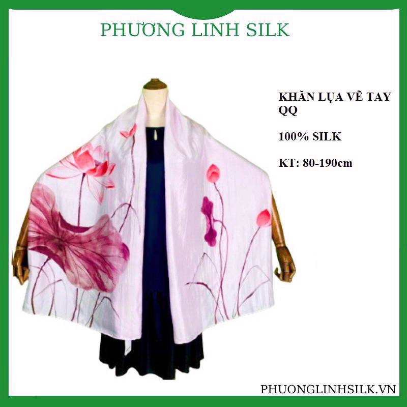 KHĂN LỤA VẼ MÀU NƯỚC NGHỆ THUẬT 100% TƠ TẰM HOA SEN QUỐC