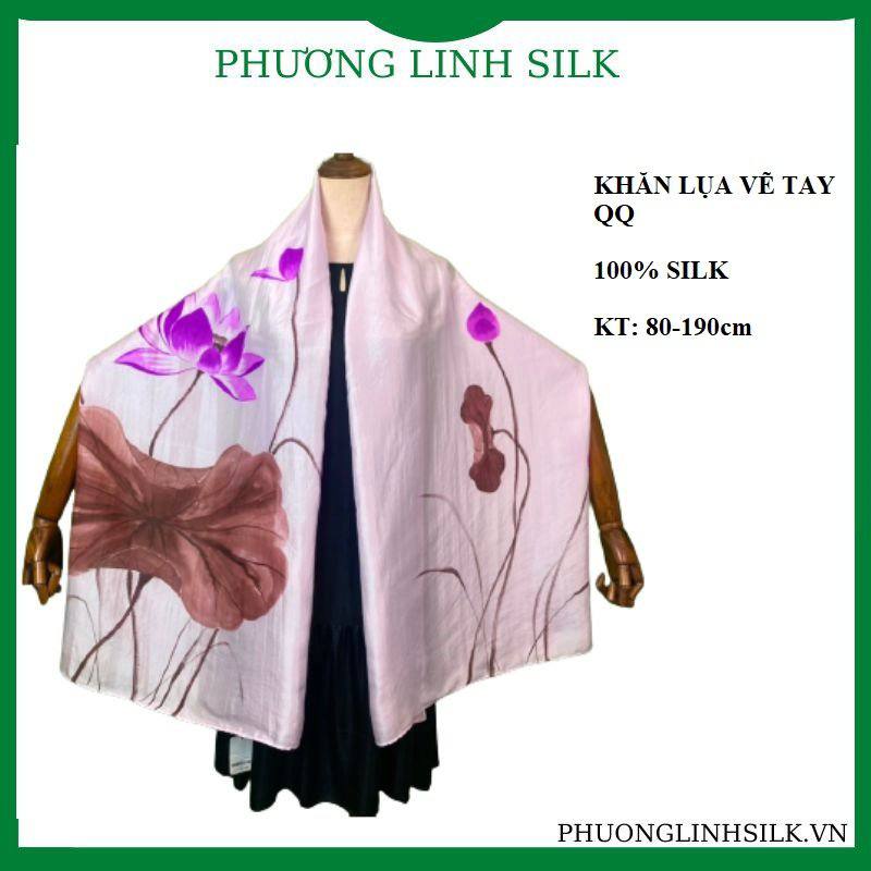 KHĂN LỤA VẼ MÀU NƯỚC NGHỆ THUẬT 100% TƠ TẰM HOA SEN QUỐC