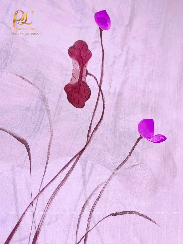 KHĂN LỤA VẼ MÀU NƯỚC NGHỆ THUẬT 100% TƠ TẰM HOA SEN QUỐC