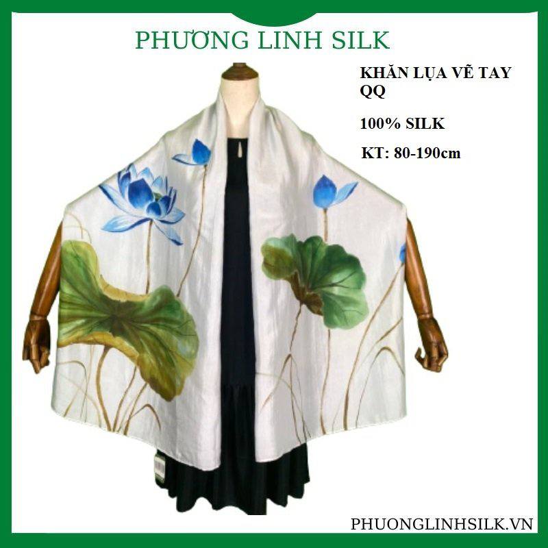 KHĂN LỤA VẼ MÀU NƯỚC NGHỆ THUẬT 100% TƠ TẰM HOA SEN QUỐC