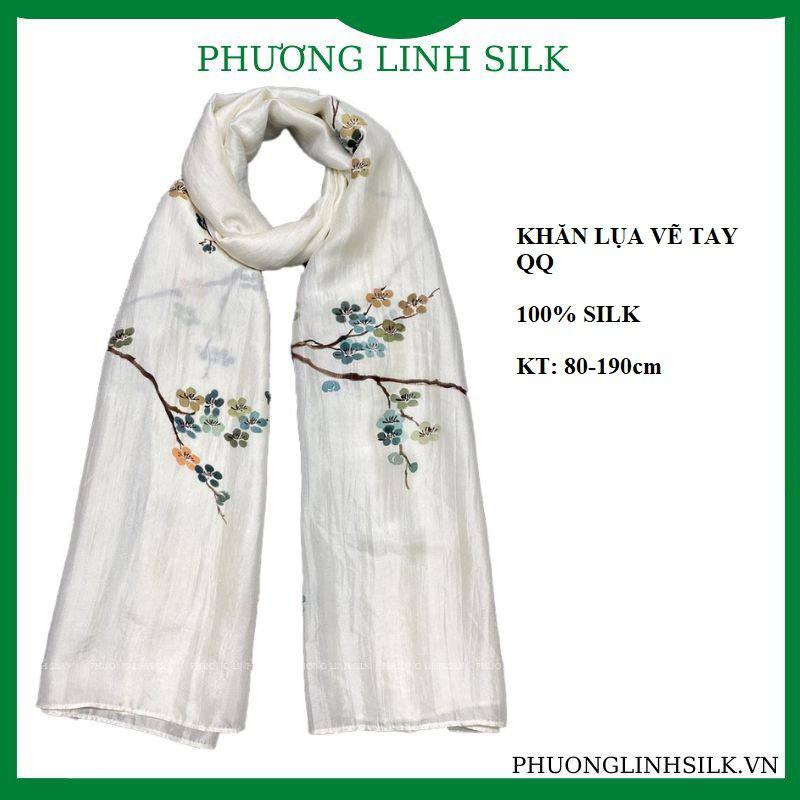 KHĂN LỤA VẼ MÀU NƯỚC NGHỆ THUẬT 100% TƠ TẰM HOA ĐÀO