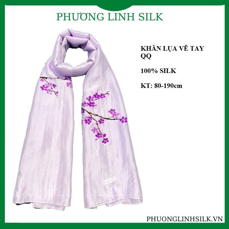 KHĂN LỤA VẼ MÀU NƯỚC NGHỆ THUẬT 100% TƠ TẰM HOA ĐÀO