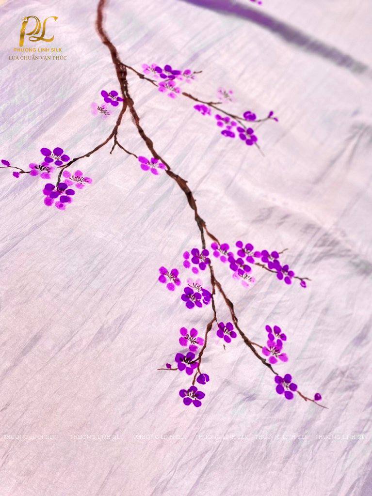 KHĂN LỤA VẼ MÀU NƯỚC NGHỆ THUẬT 100% TƠ TẰM HOA ĐÀO