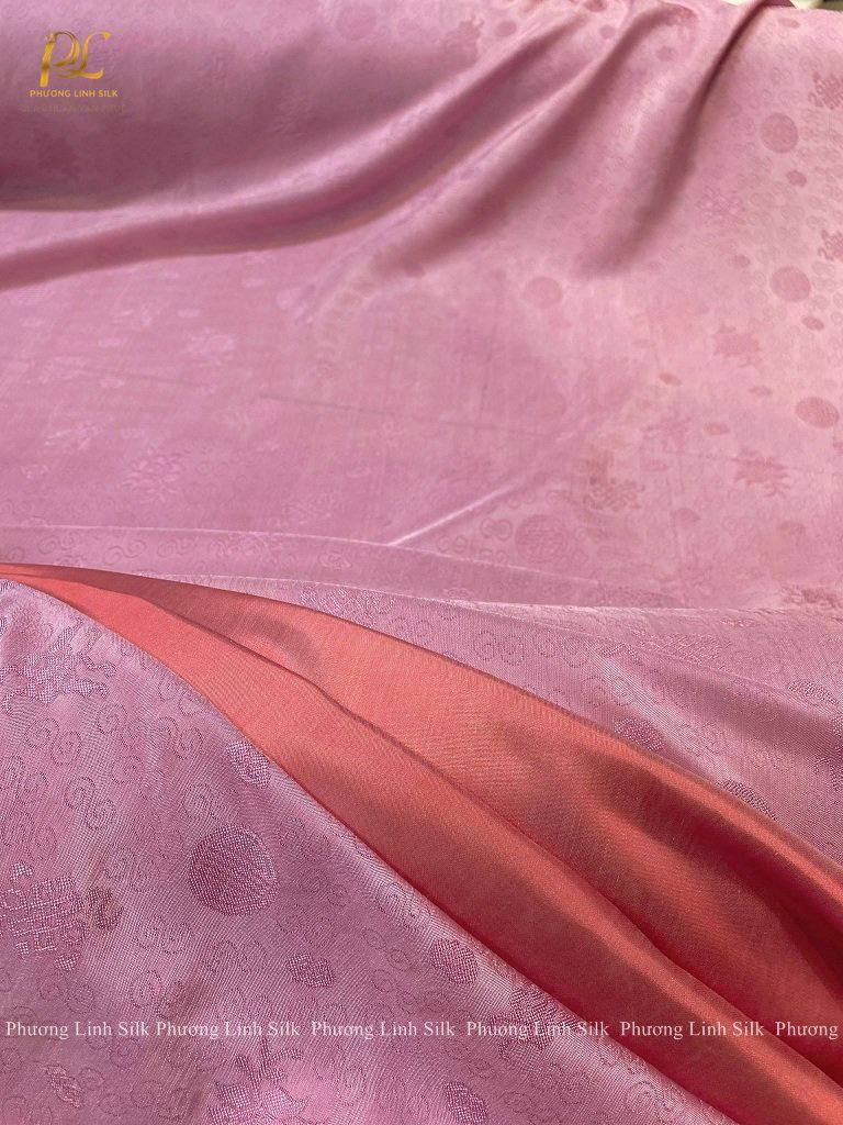 VẢI LỤA VÂN HỒNG ĐẤT NHẠT 100% TƠ TẰM