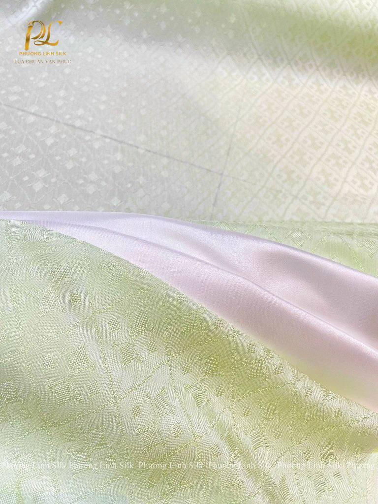 VẢI LỤA VÂN XANH CỐM NHẠT 100% TƠ TẰM