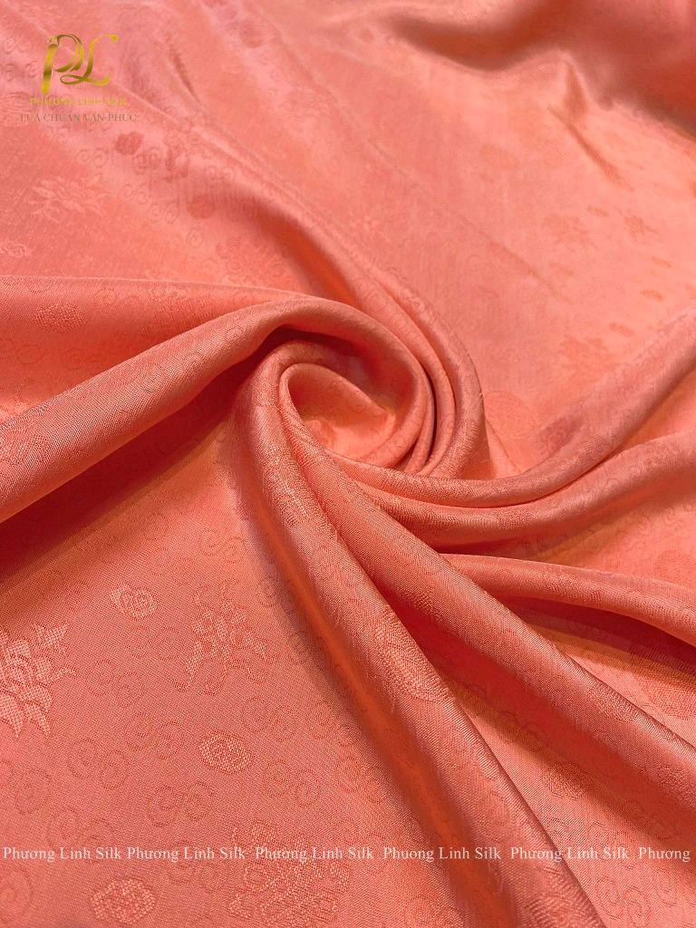 VẢI LỤA VÂN CAM ĐÀO NHẠT 100% TƠ TẰM