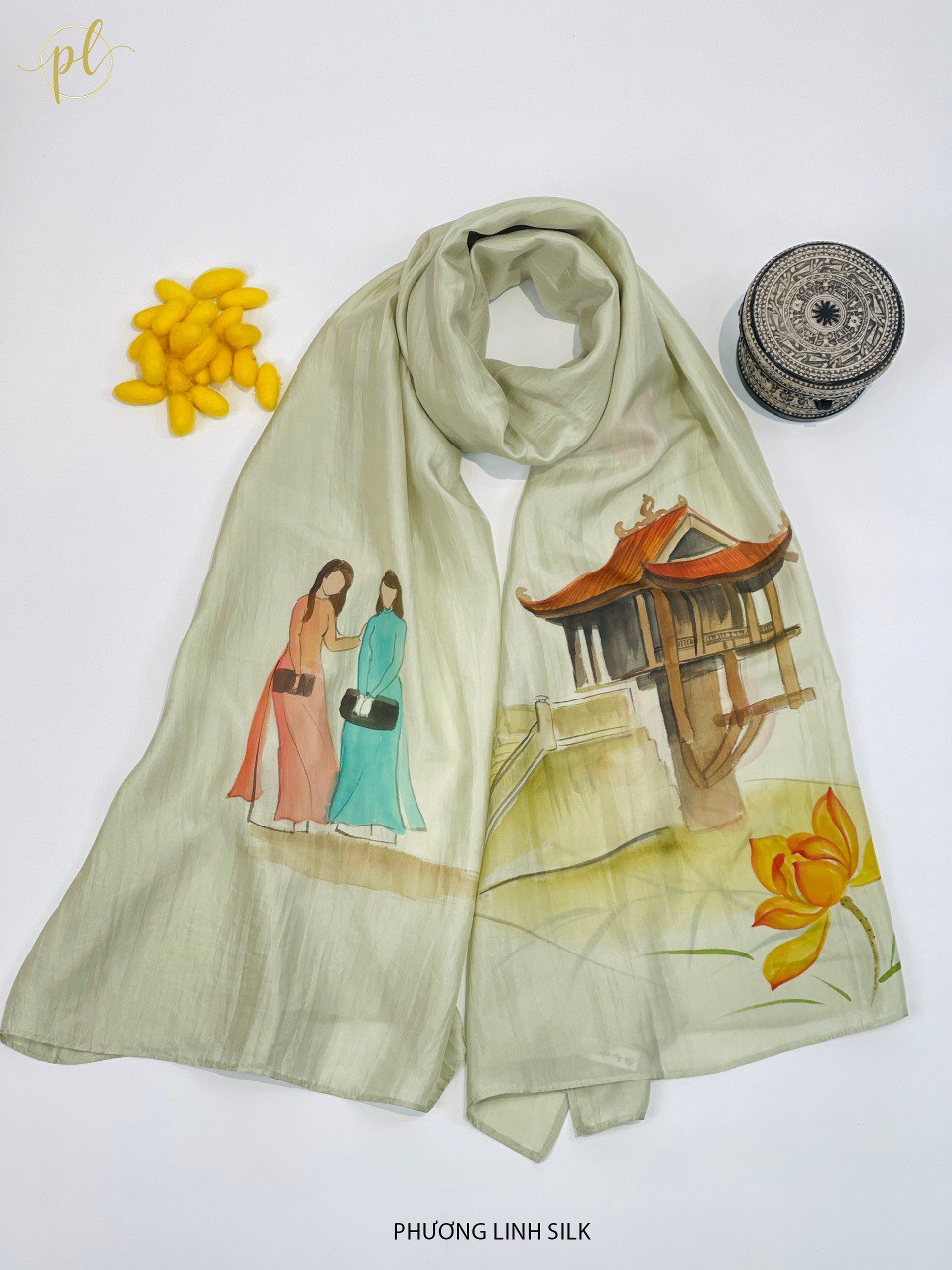 KHĂN LỤA VẼ MÀU NƯỚC NGHỆ THUẬT ĐỘC BẢN 100% TƠ TẰM PHONG CẢNH VIỆT NAM