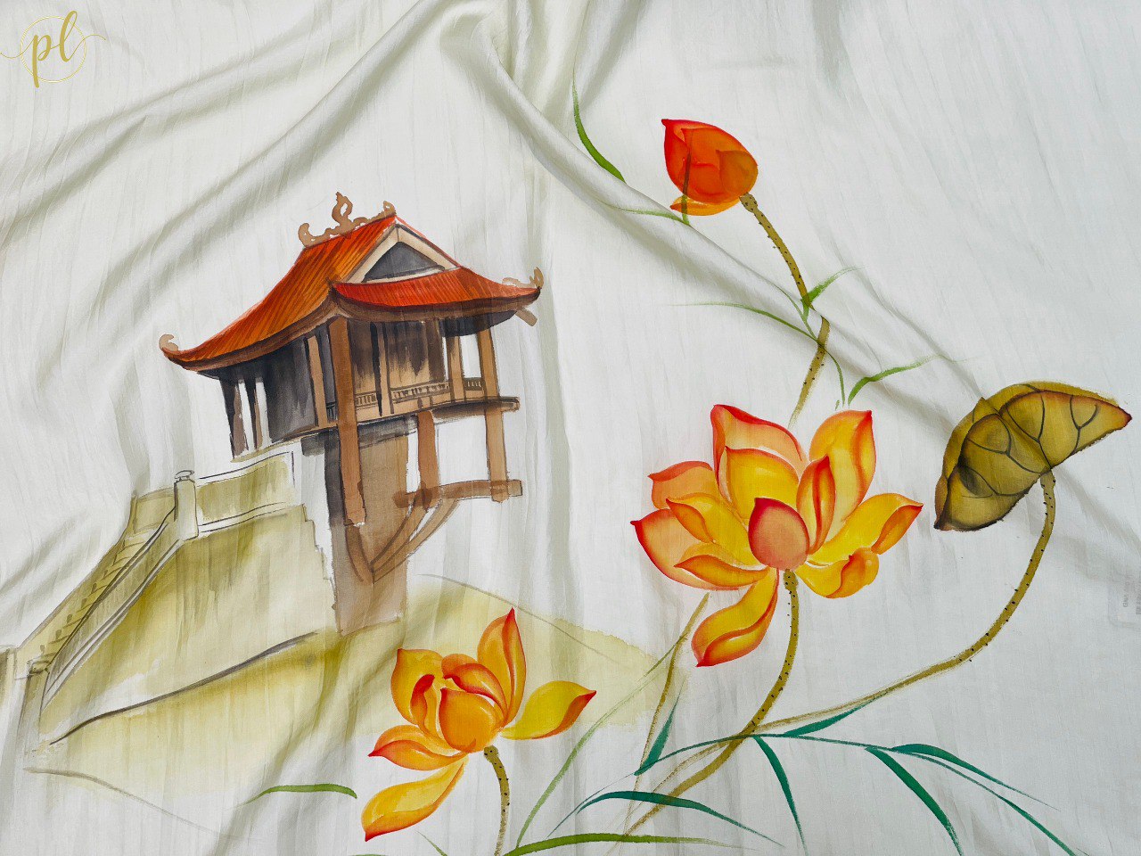 KHĂN LỤA VẼ MÀU NƯỚC NGHỆ THUẬT ĐỘC BẢN 100% TƠ TẰM PHONG CẢNH VIỆT NAM