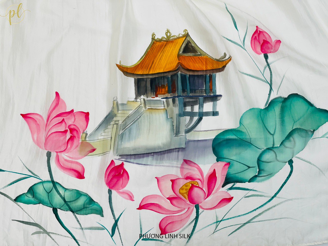 KHĂN LỤA VẼ MÀU NƯỚC NGHỆ THUẬT ĐỘC BẢN 100% TƠ TẰM PHONG CẢNH VIỆT NAM