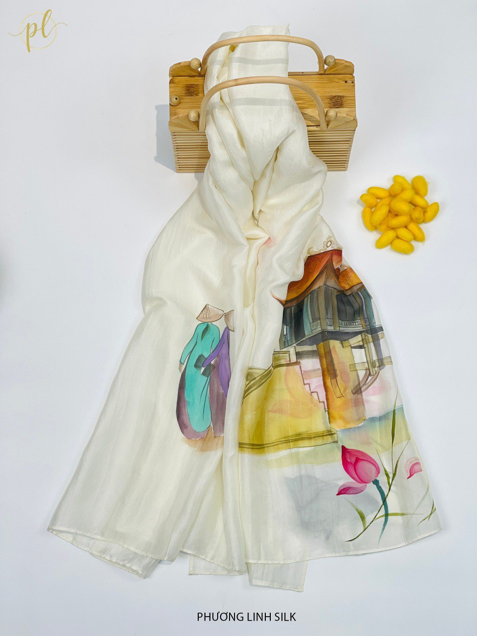 KHĂN LỤA VẼ MÀU NƯỚC NGHỆ THUẬT ĐỘC BẢN 100% TƠ TẰM PHONG CẢNH VIỆT NAM