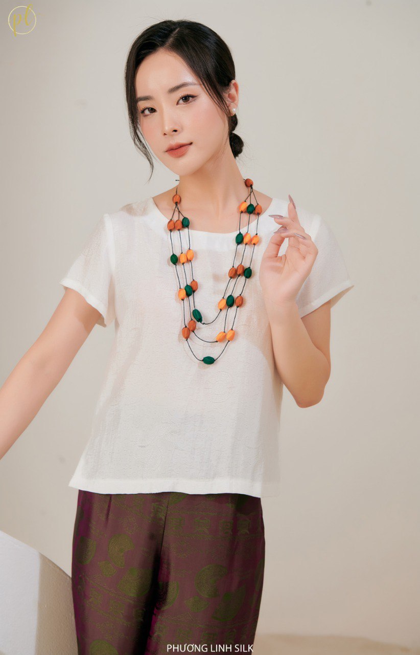 ÁO LỤA TƠ TẰM VÂN CỔ 100% SILK