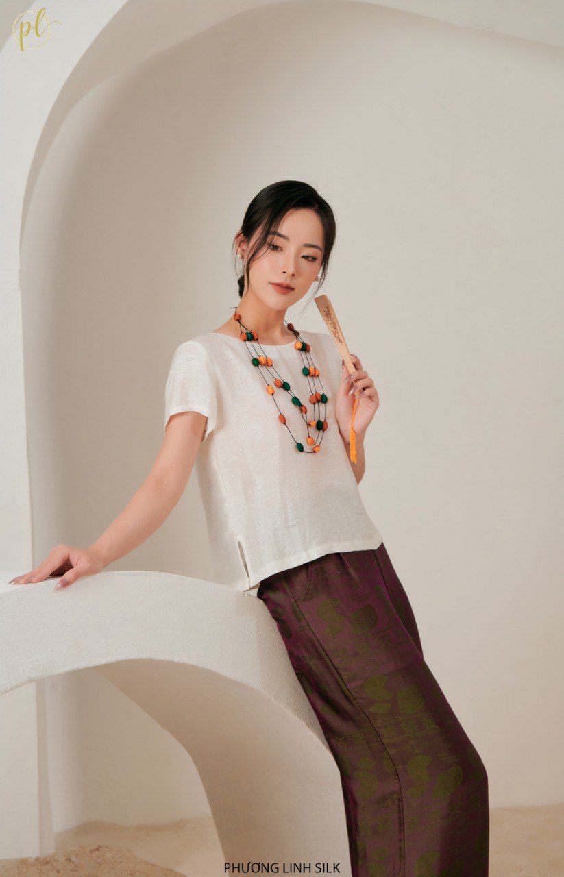 ÁO LỤA TƠ TẰM VÂN CỔ 100% SILK