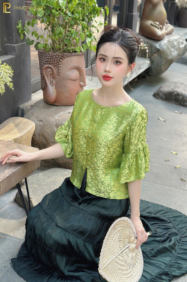 ÁO LỤA CÁT TIÊN - XANH VÀNG