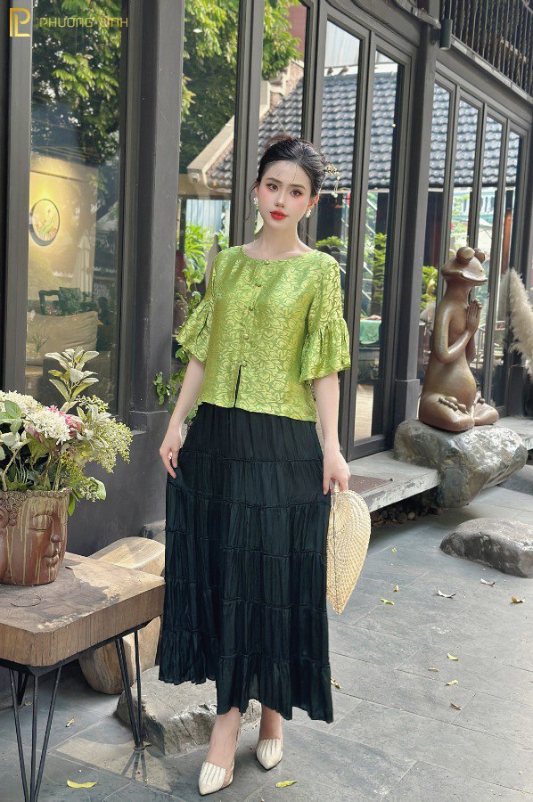 ÁO LỤA CÁT TIÊN - XANH VÀNG