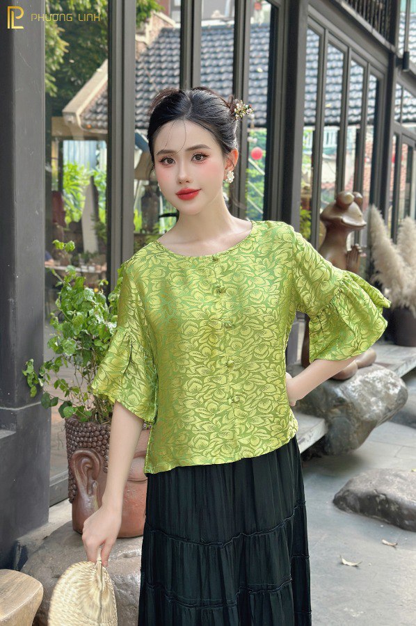 ÁO LỤA CÁT TIÊN - XANH VÀNG