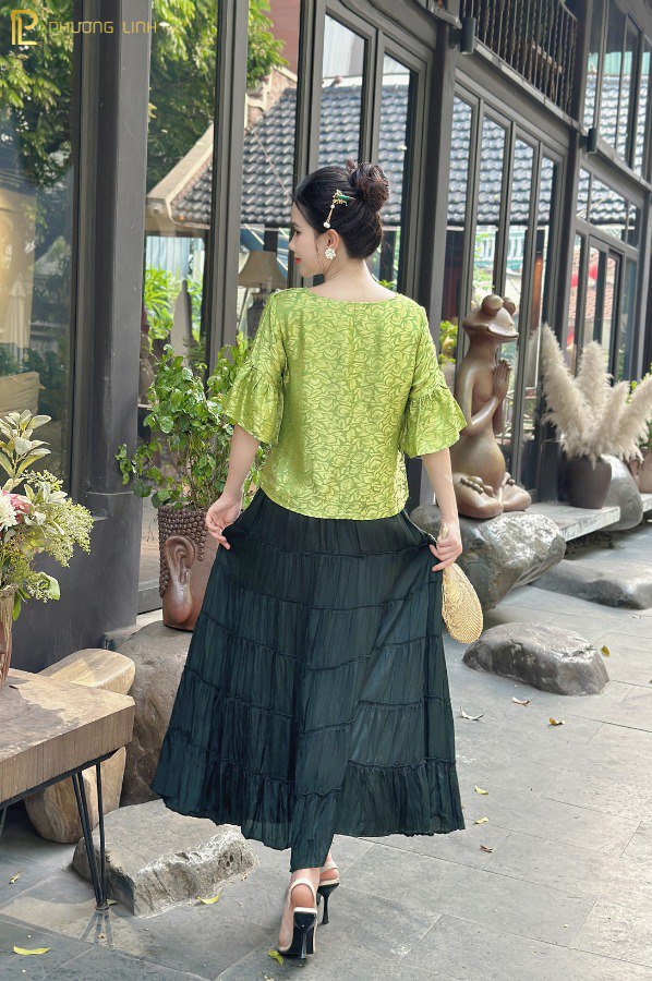 ÁO LỤA CÁT TIÊN - XANH VÀNG