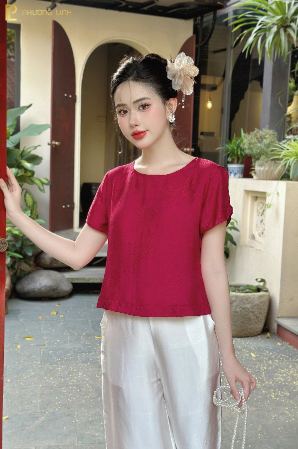 ÁO LỤA CHÂU HOA - ĐỎ