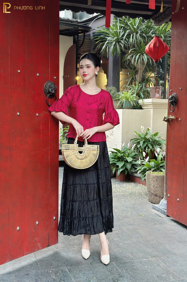 ÁO LỤA CÁT TIÊN - ĐỎ NHUNG