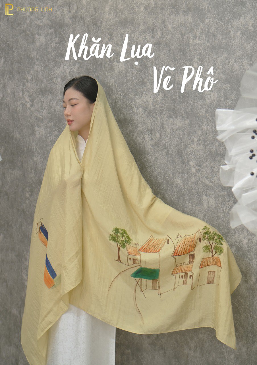 KHĂN LỤA VẼ MÀU NƯỚC NGHỆ THUẬT ĐỘC BẢN 100% TƠ TẰM PHỐ CỔ