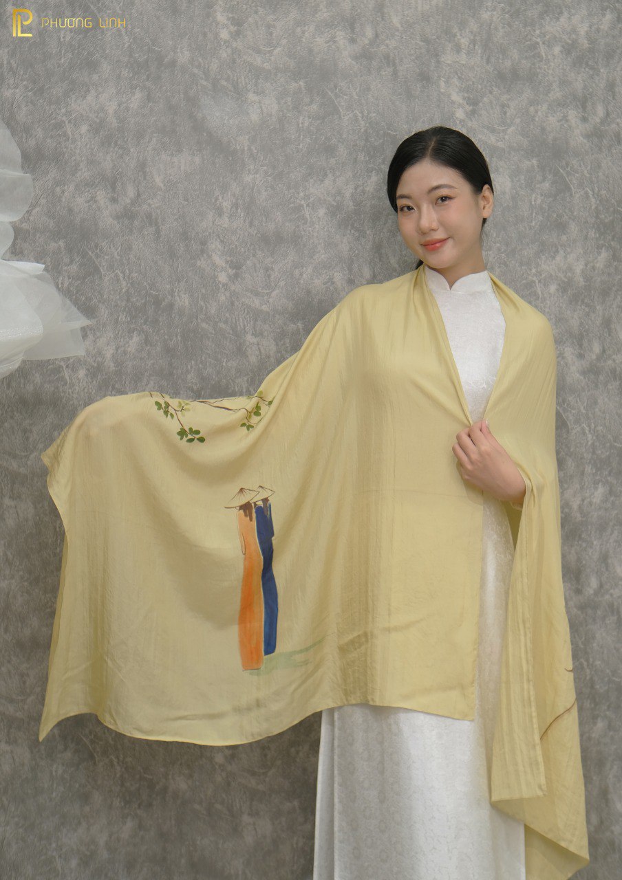 KHĂN LỤA VẼ MÀU NƯỚC NGHỆ THUẬT ĐỘC BẢN 100% TƠ TẰM PHỐ CỔ