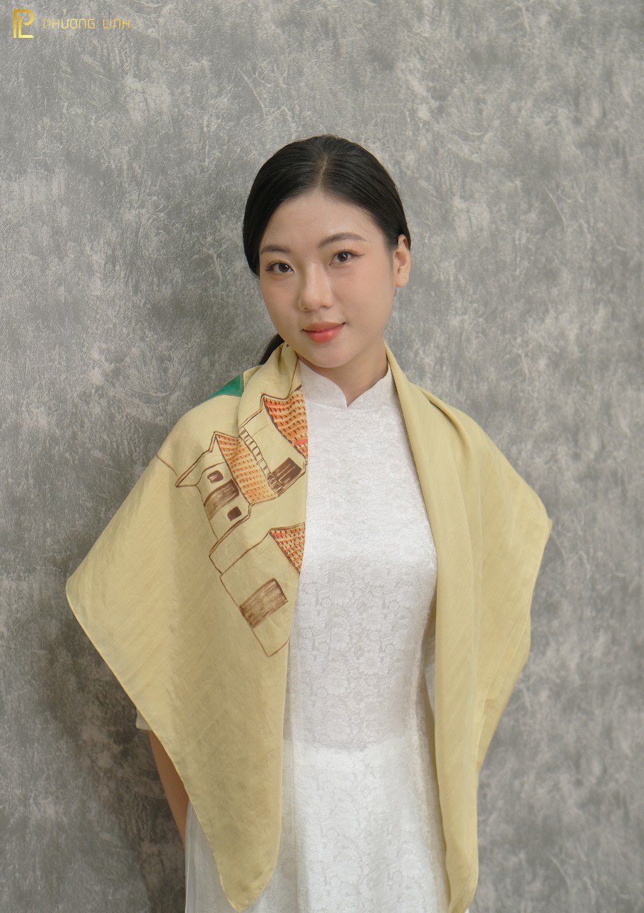 KHĂN LỤA VẼ MÀU NƯỚC NGHỆ THUẬT ĐỘC BẢN 100% TƠ TẰM PHỐ CỔ