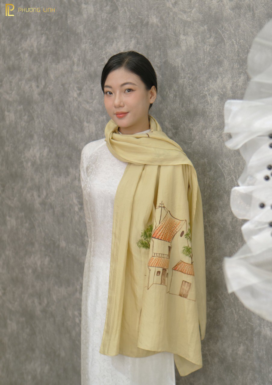 KHĂN LỤA VẼ MÀU NƯỚC NGHỆ THUẬT ĐỘC BẢN 100% TƠ TẰM PHỐ CỔ