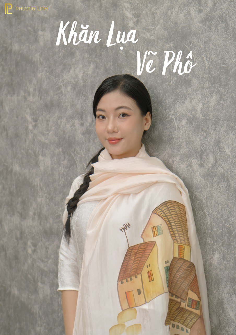 KHĂN LỤA VẼ MÀU NƯỚC NGHỆ THUẬT ĐỘC BẢN 100% TƠ TẰM PHỐ CỔ