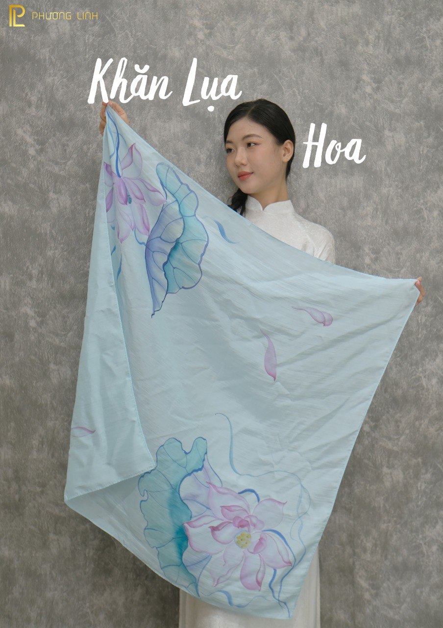 KHĂN LỤA VẼ TAY THỦ CÔNG NGHỆ THUẬT HOA SEN QUỐC
